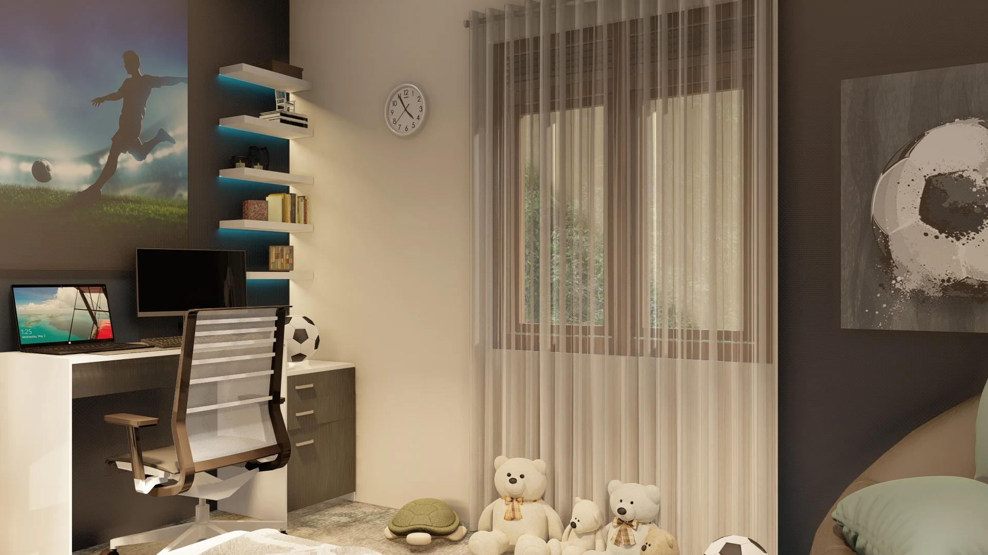 Interior Design Colombo, Sri Lanka, Blue Goal Room, Athurugiriya, kid/little boy bedroom design football poster angle 2