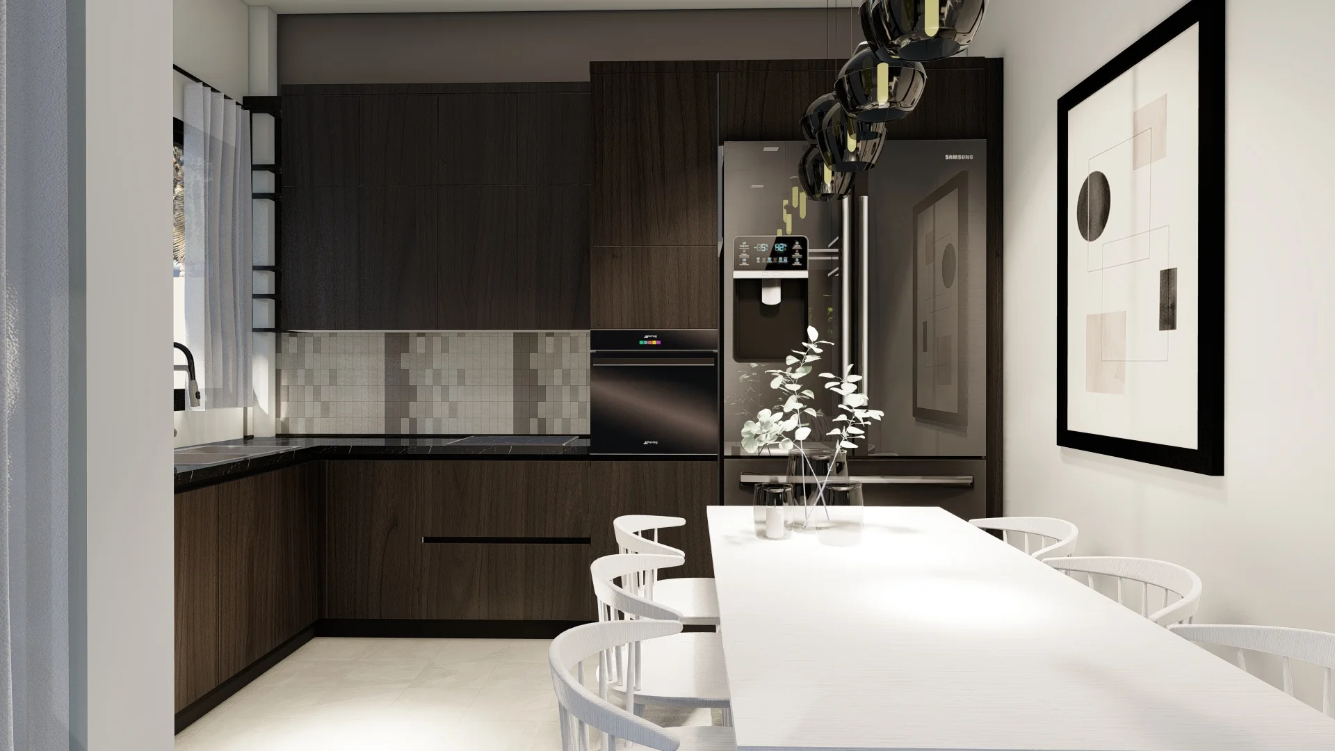 Home Interior Design, Modern Black & White Themed House, dining area