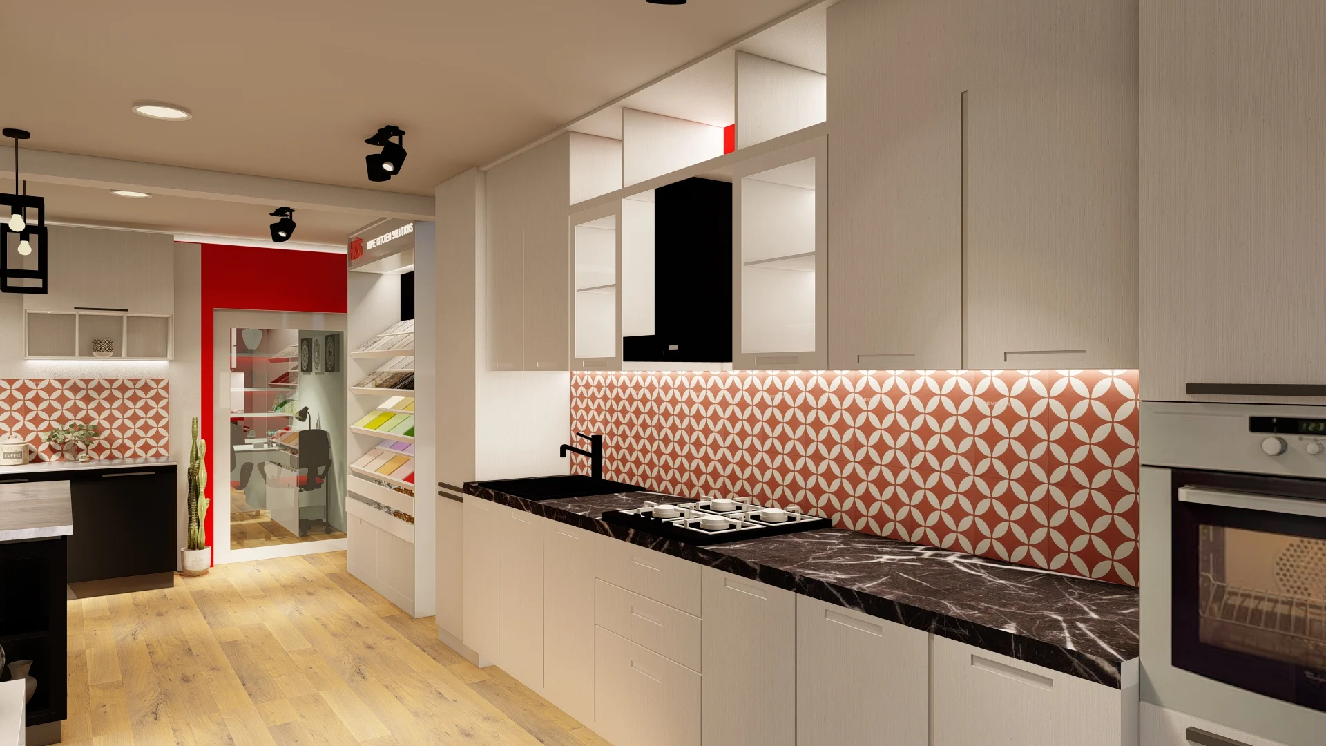 kitchen showroom for red and white theme, pannipitiya