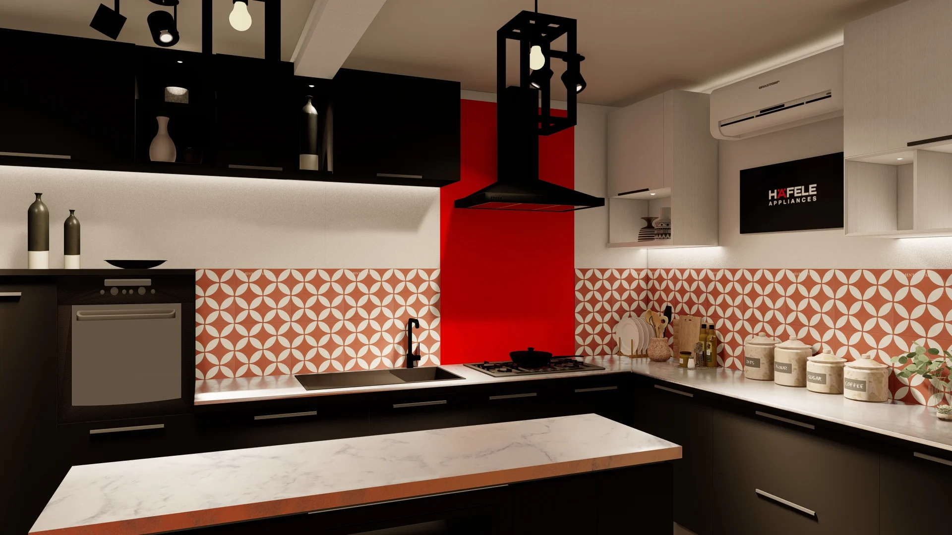 kitchen showroom for red and white theme, pannipitiya
