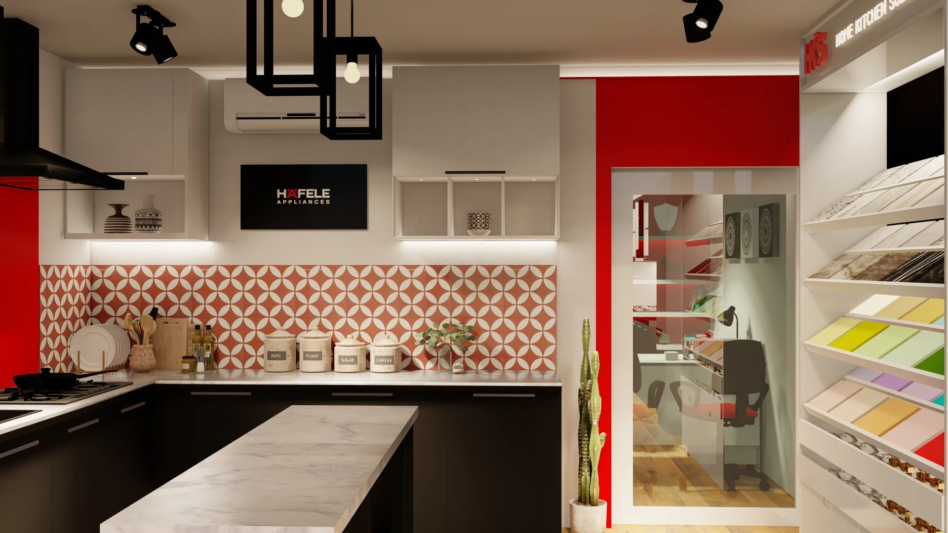 kitchen showroom for red and white theme, pannipitiya