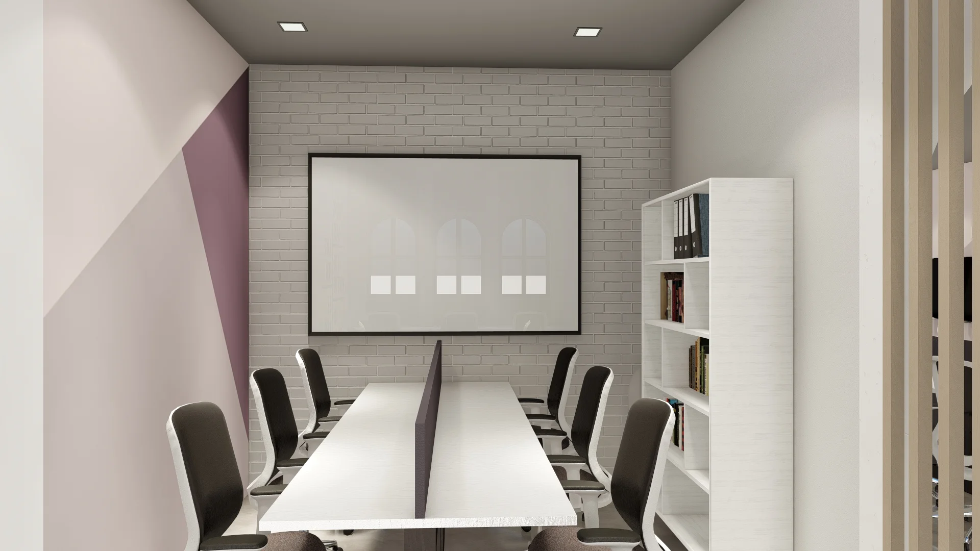 Mega Group, Office Interior, purple and white theme