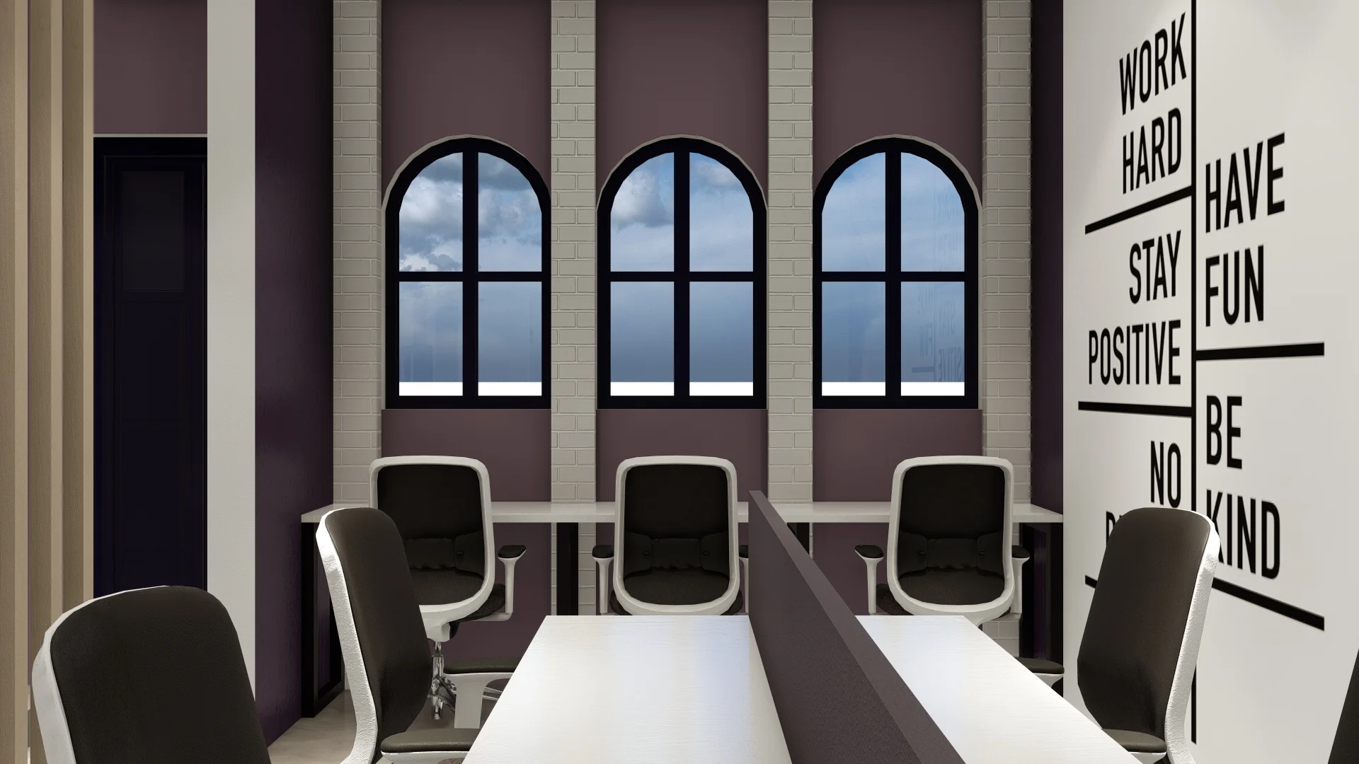 Mega Group, Office Interior, purple and white theme