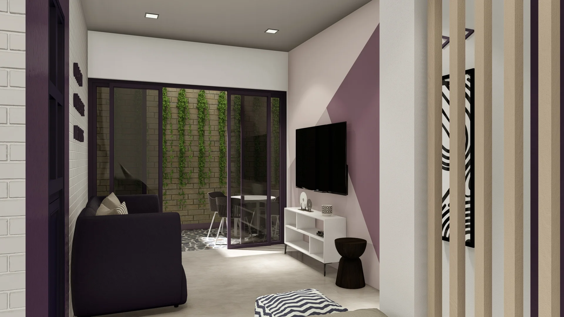Mega Group, Office Interior, purple and white theme