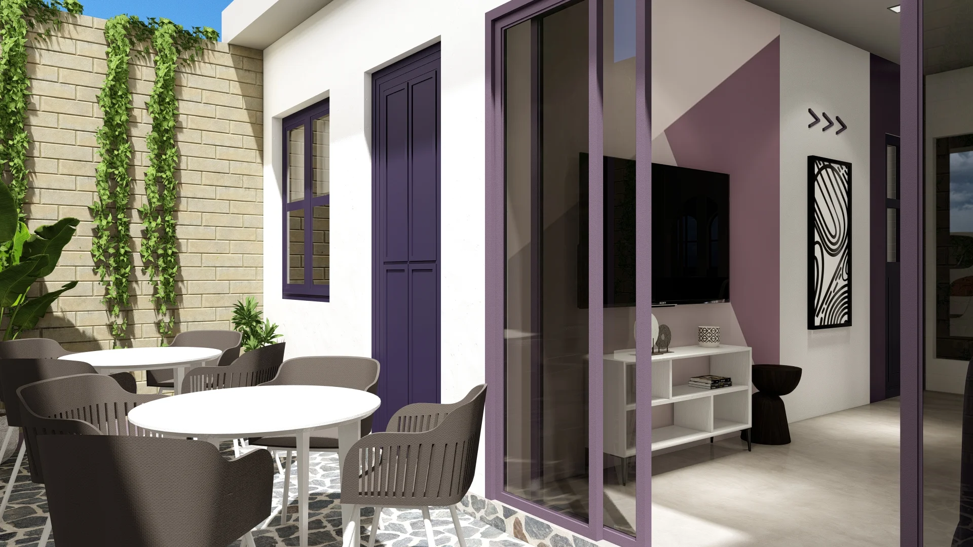 Mega Group, Office Interior, purple and white theme