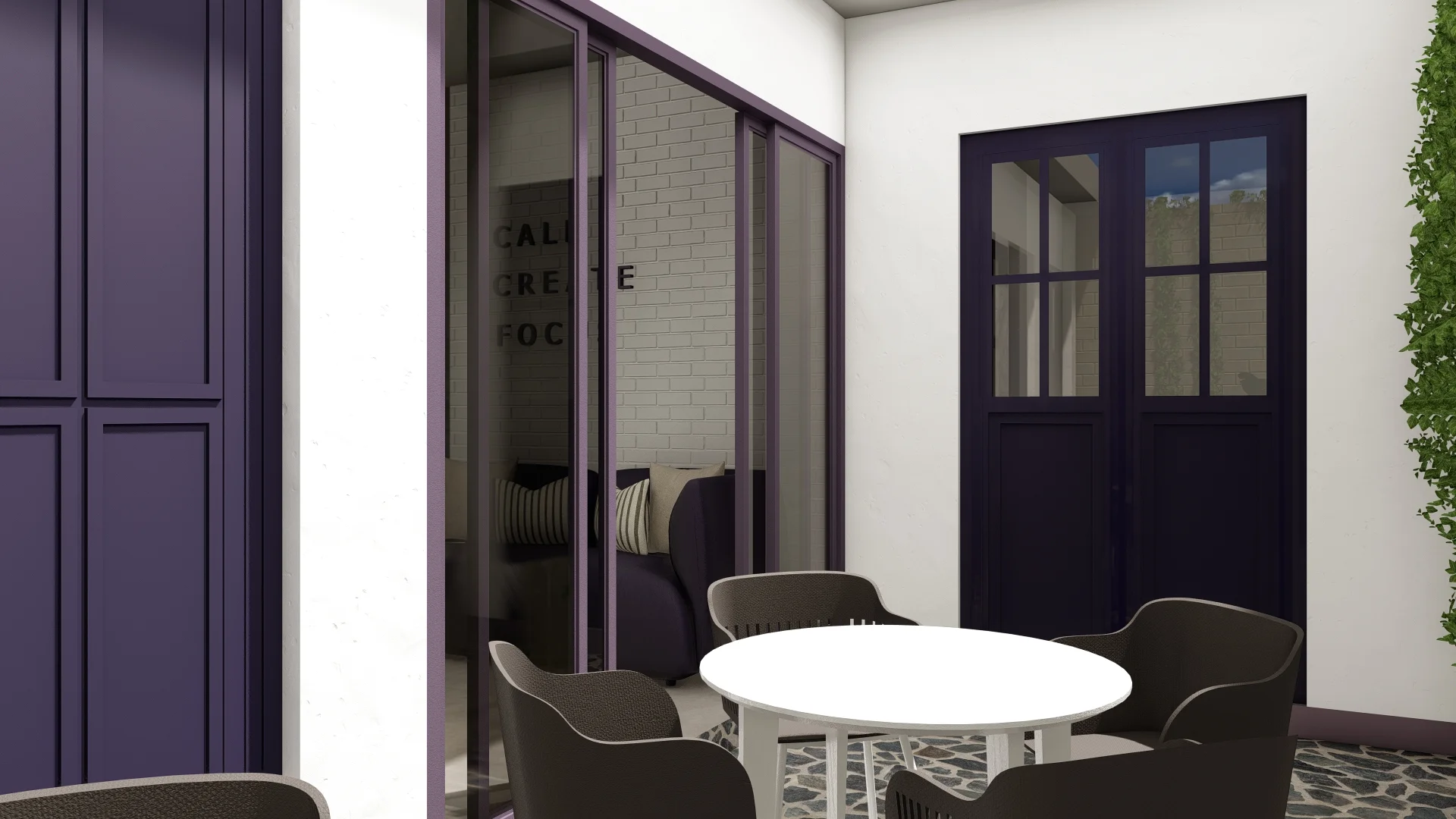 Mega Group, Office Interior, purple and white theme