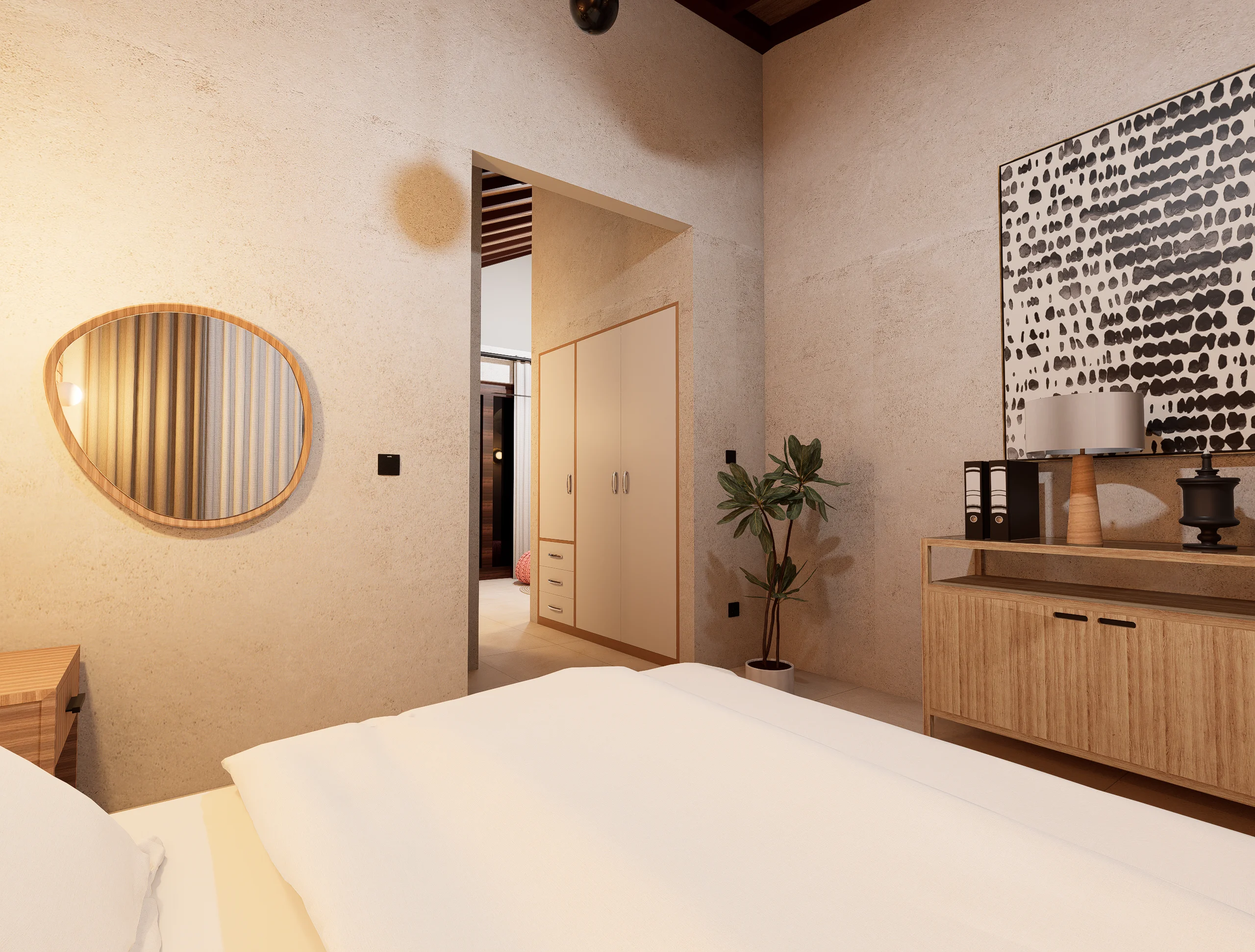 Home Interior Design,Rustic modern,affordable furniture,Brick & Ivory Residence, Biyagama, white theme bedroom angle 1