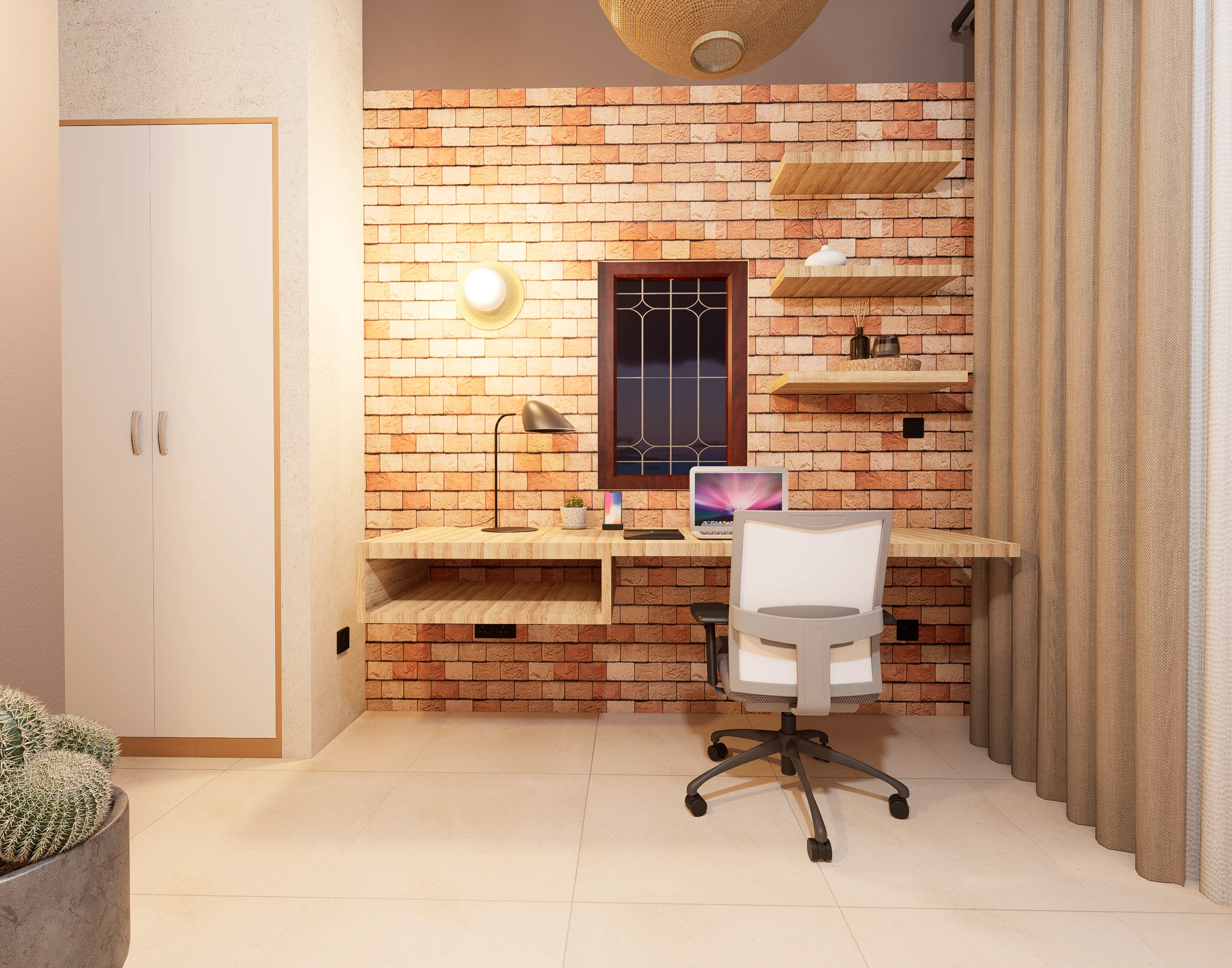 Home Interior Design,Rustic modern,affordable furniture,Brick & Ivory Residence, Biyagama, study room angle 2